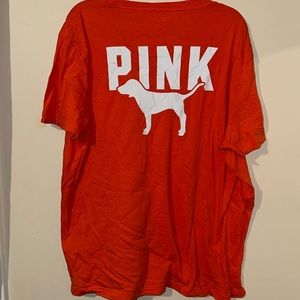 PINK Victoria's Secret Orange Short Sleeve Tee with White Logo Dog
